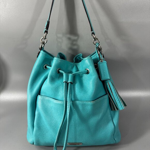 Authentic Coach F27003 Drawstring Teal Turquoise Blue Shoulder Bag - Picture 1 of 14